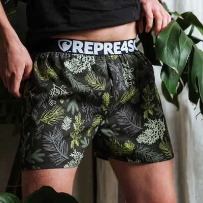 Pánské trenky s vytkávanou gumou EXCLUSIVE MIKE - Pánské trenky s vytkávanou gumou REPRE4SC EXCLUSIVE MIKE PRICKLY TREETOP - R4M-BOX-0724S - S