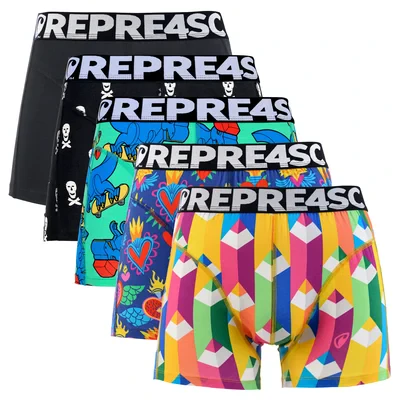 Pánské boxerky SPORT - Pánské boxerky s vytkávanou gumou REPRE4SC 5PACK SPORT ARTWORK - R6M-BOX-0459S - S
