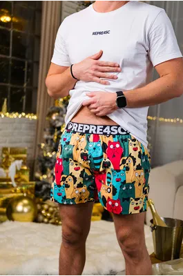 Pánské trenky s vytkávanou gumou EXCLUSIVE MIKE - Pánské trenky s vytkávanou gumou REPRE4SC EXCLUSIVE MIKE CAT FANS - R4M-BOX-0706S - S