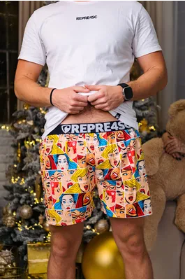 Pánské trenky s vytkávanou gumou EXCLUSIVE MIKE - Pánské trenky s vytkávanou gumou REPRE4SC EXCLUSIVE MIKE POP ART BABES - R5M-BOX-0708S - S