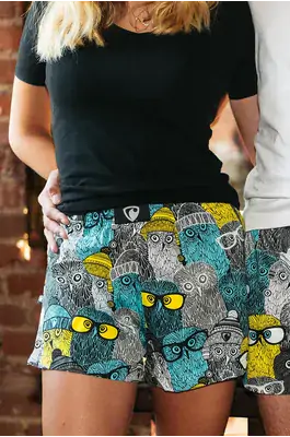 Ladies boxershorts with woven label BELLA - Women's boxer shorts Repre BELLA OWLS COOL - R3W-BOX-0617S - S