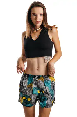 Ladies boxershorts with woven label BELLA - Women's boxer shorts Repre BELLA OWLS COOL - R3W-BOX-0617S - S