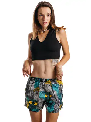 Ladies boxershorts with woven label BELLA - Women's boxer shorts Repre BELLA OWLS COOL - R3W-BOX-0617S - S