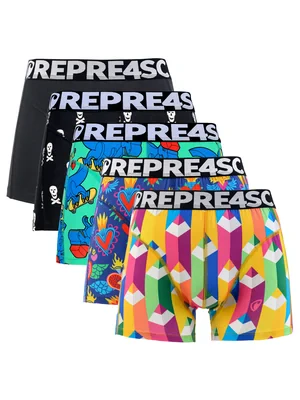 Pánské boxerky SPORT - Pánské boxerky s vytkávanou gumou REPRE4SC 5PACK SPORT ARTWORK - R6M-BOX-0459S - S